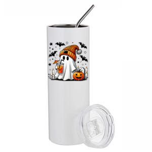 Cute Ghost Drinking Coffee Halloween Ghost Coffee Stainless Steel Tumbler