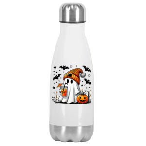 Cute Ghost Drinking Coffee Halloween Ghost Coffee Stainless Steel Insulated Water Bottle