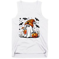 Cute Ghost Drinking Coffee Halloween Ghost Coffee Tank Top