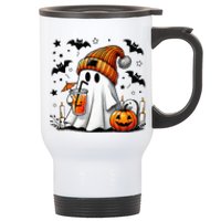 Cute Ghost Drinking Coffee Halloween Ghost Coffee Stainless Steel Travel Mug