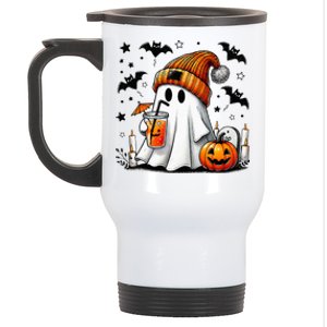 Cute Ghost Drinking Coffee Halloween Ghost Coffee Stainless Steel Travel Mug