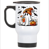 Cute Ghost Drinking Coffee Halloween Ghost Coffee Stainless Steel Travel Mug