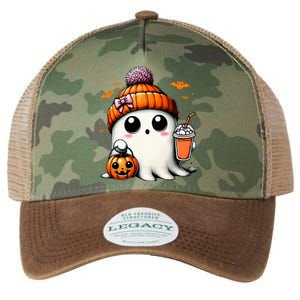 Cute Ghost Drinking Coffee Halloween Ghost Ice Coffee Legacy Tie Dye Trucker Hat