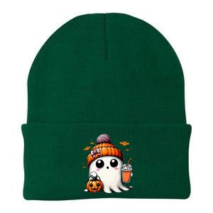 Cute Ghost Drinking Coffee Halloween Ghost Ice Coffee Knit Cap Winter Beanie