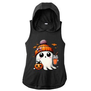 Cute Ghost Drinking Coffee Halloween Ghost Ice Coffee Ladies PosiCharge Tri-Blend Wicking Draft Hoodie Tank