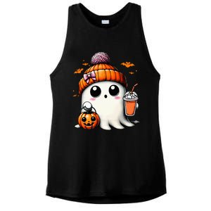 Cute Ghost Drinking Coffee Halloween Ghost Ice Coffee Ladies PosiCharge Tri-Blend Wicking Tank