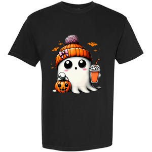 Cute Ghost Drinking Coffee Halloween Ghost Ice Coffee Garment-Dyed Heavyweight T-Shirt