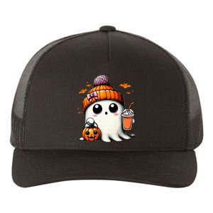 Cute Ghost Drinking Coffee Halloween Ghost Ice Coffee Yupoong Adult 5-Panel Trucker Hat