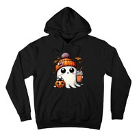 Cute Ghost Drinking Coffee Halloween Ghost Ice Coffee Hoodie