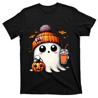 Cute Ghost Drinking Coffee Halloween Ghost Ice Coffee T-Shirt