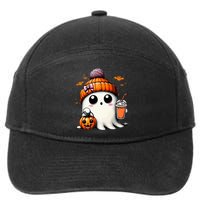 Cute Ghost Drinking Coffee Halloween Ghost Ice Coffee 7-Panel Snapback Hat