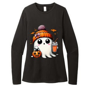 Cute Ghost Drinking Coffee Halloween Ghost Ice Coffee Womens CVC Long Sleeve Shirt