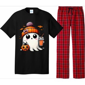 Cute Ghost Drinking Coffee Halloween Ghost Ice Coffee Pajama Set