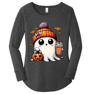 Cute Ghost Drinking Coffee Halloween Ghost Ice Coffee Women's Perfect Tri Tunic Long Sleeve Shirt