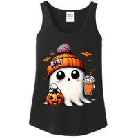 Cute Ghost Drinking Coffee Halloween Ghost Ice Coffee Ladies Essential Tank