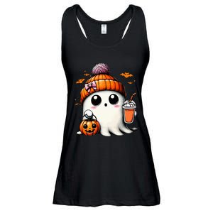 Cute Ghost Drinking Coffee Halloween Ghost Ice Coffee Ladies Essential Flowy Tank