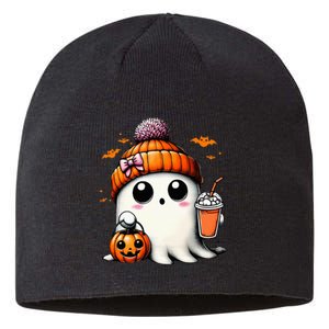 Cute Ghost Drinking Coffee Halloween Ghost Ice Coffee Sustainable Beanie