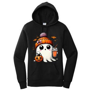 Cute Ghost Drinking Coffee Halloween Ghost Ice Coffee Women's Pullover Hoodie