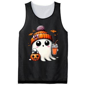 Cute Ghost Drinking Coffee Halloween Ghost Ice Coffee Mesh Reversible Basketball Jersey Tank