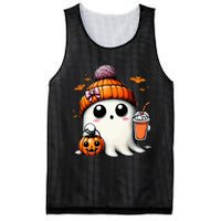 Cute Ghost Drinking Coffee Halloween Ghost Ice Coffee Mesh Reversible Basketball Jersey Tank