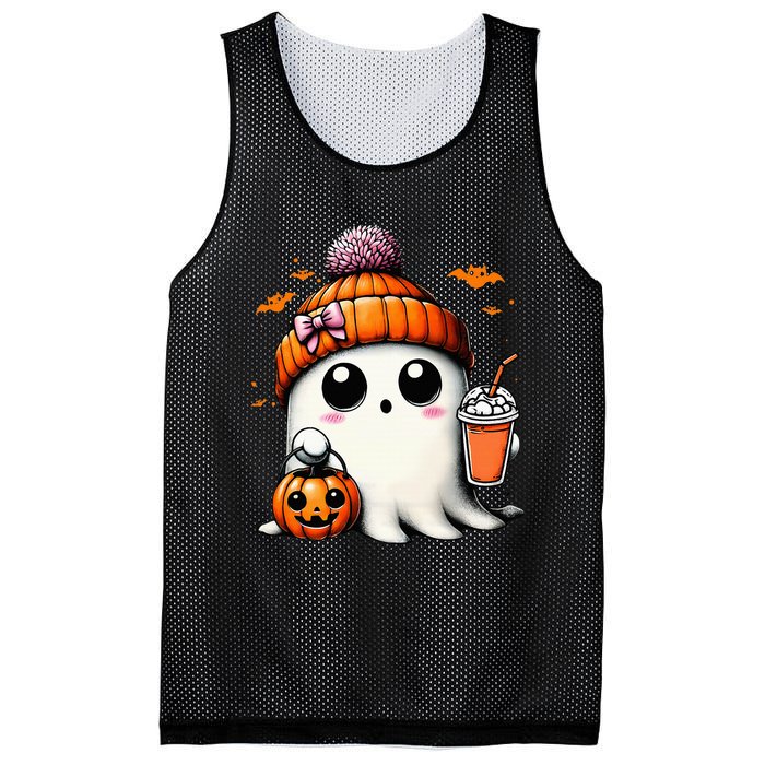 Cute Ghost Drinking Coffee Halloween Ghost Ice Coffee Mesh Reversible Basketball Jersey Tank