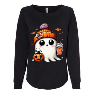 Cute Ghost Drinking Coffee Halloween Ghost Ice Coffee Womens California Wash Sweatshirt