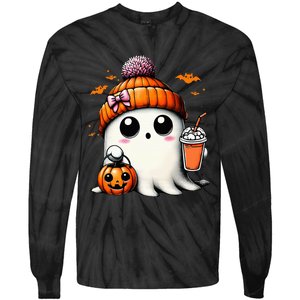 Cute Ghost Drinking Coffee Halloween Ghost Ice Coffee Tie-Dye Long Sleeve Shirt