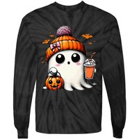 Cute Ghost Drinking Coffee Halloween Ghost Ice Coffee Tie-Dye Long Sleeve Shirt