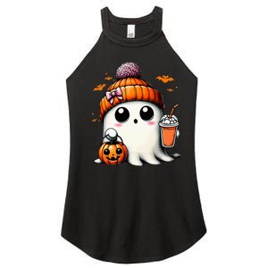 Cute Ghost Drinking Coffee Halloween Ghost Ice Coffee Women's Perfect Tri Rocker Tank