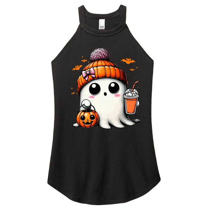 Cute Ghost Drinking Coffee Halloween Ghost Ice Coffee Women's Perfect Tri Rocker Tank