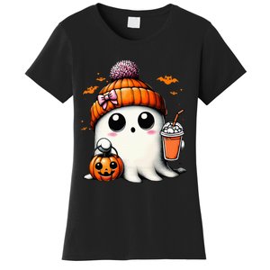 Cute Ghost Drinking Coffee Halloween Ghost Ice Coffee Women's T-Shirt