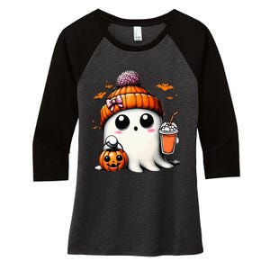 Cute Ghost Drinking Coffee Halloween Ghost Ice Coffee Women's Tri-Blend 3/4-Sleeve Raglan Shirt