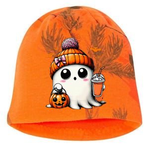 Cute Ghost Drinking Coffee Halloween Ghost Ice Coffee Kati - Camo Knit Beanie