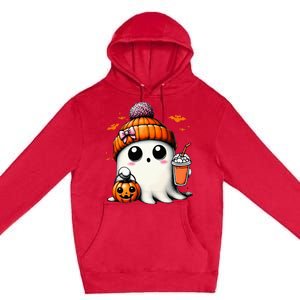 Cute Ghost Drinking Coffee Halloween Ghost Ice Coffee Premium Pullover Hoodie