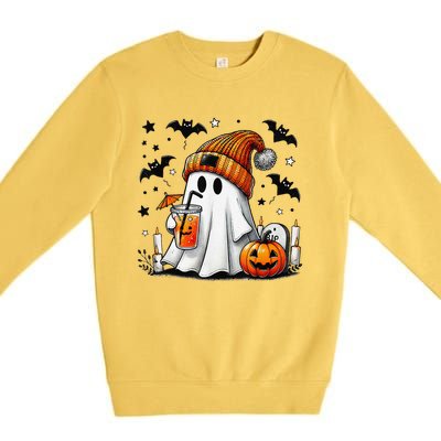 Cute Ghost Drinking Coffee Halloween Ghost Coffee Women Gift Premium Crewneck Sweatshirt