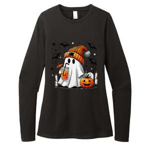 Cute Ghost Drinking Coffee Halloween Ghost Coffee Women Gift Womens CVC Long Sleeve Shirt