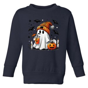 Cute Ghost Drinking Coffee Halloween Ghost Coffee Women Gift Toddler Sweatshirt