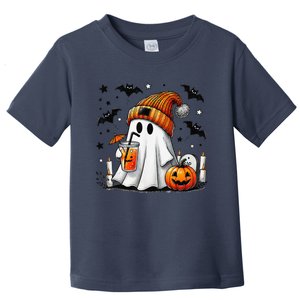 Cute Ghost Drinking Coffee Halloween Ghost Coffee Women Gift Toddler T-Shirt