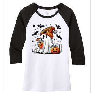 Cute Ghost Drinking Coffee Halloween Ghost Coffee Women Gift Women's Tri-Blend 3/4-Sleeve Raglan Shirt