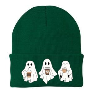 Cute Ghost Drinking Coffee Halloween Ghost Ice Coffee Knit Cap Winter Beanie