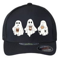 Cute Ghost Drinking Coffee Halloween Ghost Ice Coffee Flexfit Unipanel Trucker Cap