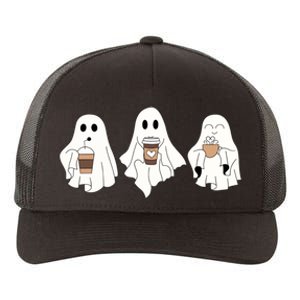 Cute Ghost Drinking Coffee Halloween Ghost Ice Coffee Yupoong Adult 5-Panel Trucker Hat