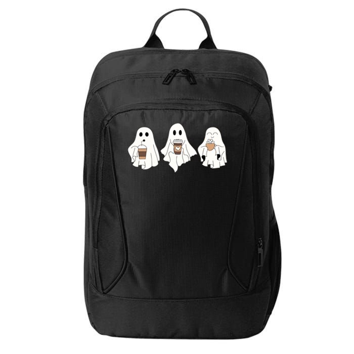 Cute Ghost Drinking Coffee Halloween Ghost Ice Coffee City Backpack