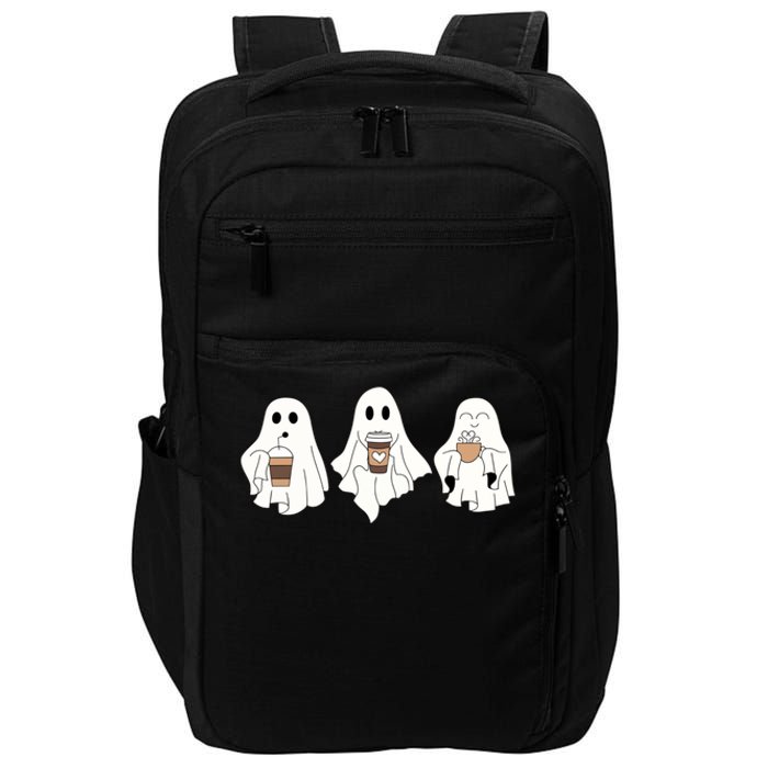 Cute Ghost Drinking Coffee Halloween Ghost Ice Coffee Impact Tech Backpack