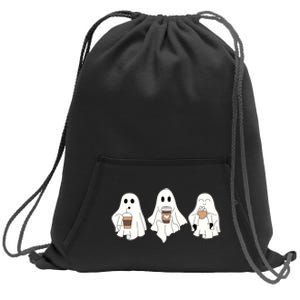 Cute Ghost Drinking Coffee Halloween Ghost Ice Coffee Sweatshirt Cinch Pack Bag