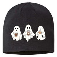 Cute Ghost Drinking Coffee Halloween Ghost Ice Coffee Sustainable Beanie