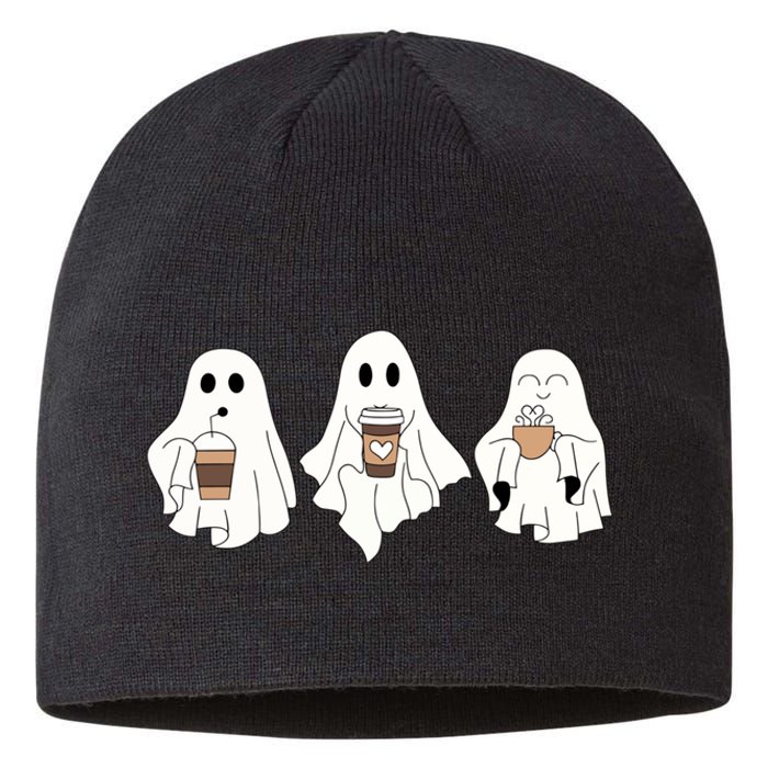 Cute Ghost Drinking Coffee Halloween Ghost Ice Coffee Sustainable Beanie