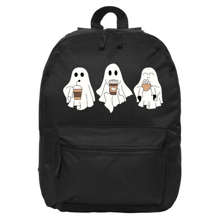 Cute Ghost Drinking Coffee Halloween Ghost Ice Coffee 16 in Basic Backpack