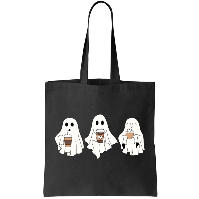 Cute Ghost Drinking Coffee Halloween Ghost Ice Coffee Tote Bag