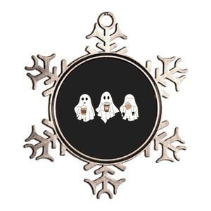 Cute Ghost Drinking Coffee Halloween Ghost Ice Coffee Metallic Star Ornament